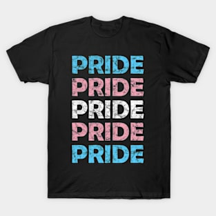 Transgender Pride Flag Colors Repeating Text Design T-Shirt